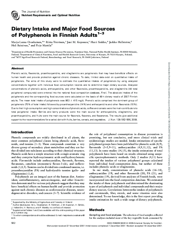 (PDF) Dietary Intake and Major Food Sources of Polyphenols in Finnish ...