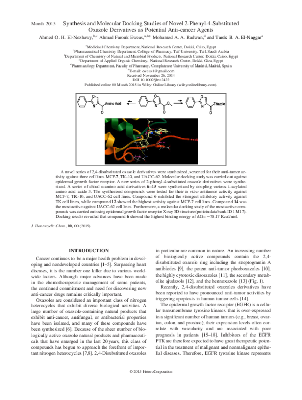 (PDF) Synthesis and Molecular Docking Studies of Novel Biheterocyclic ...
