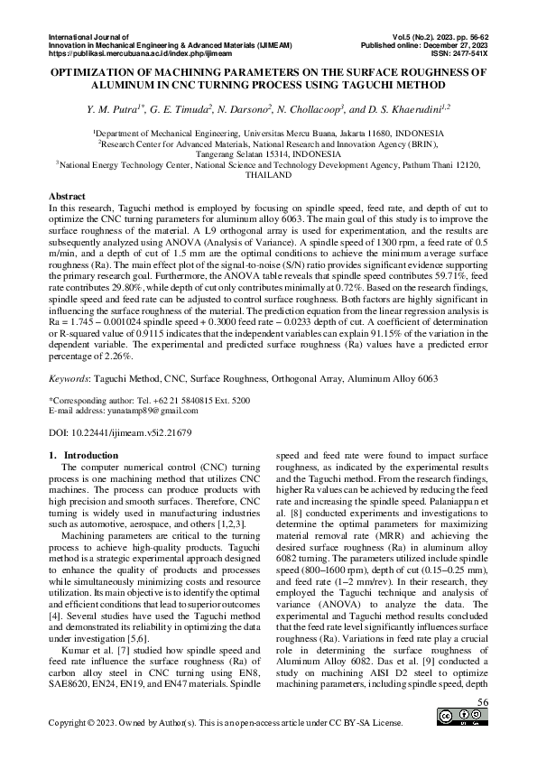 (PDF) OPTIMIZATION OF MACHINING PARAMETERS ON THE SURFACE ROUGHNESS OF ...