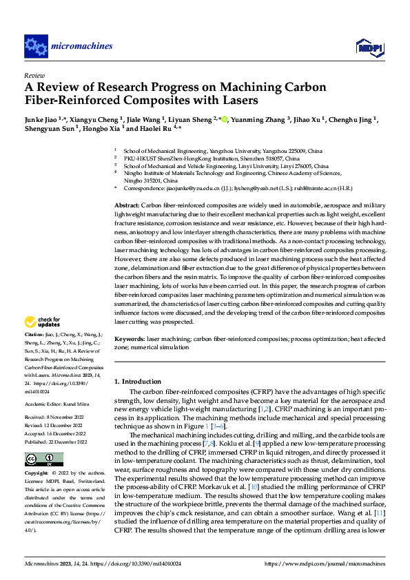 (PDF) A Review of Research Progress on Machining Carbon Fiber ...