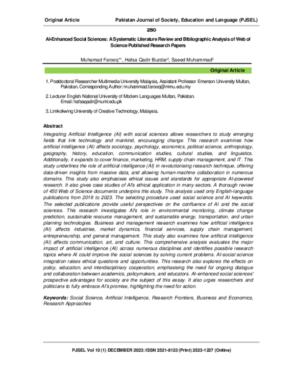(PDF) AI-Enhanced Social Sciences: A Systematic Literature Review and ...