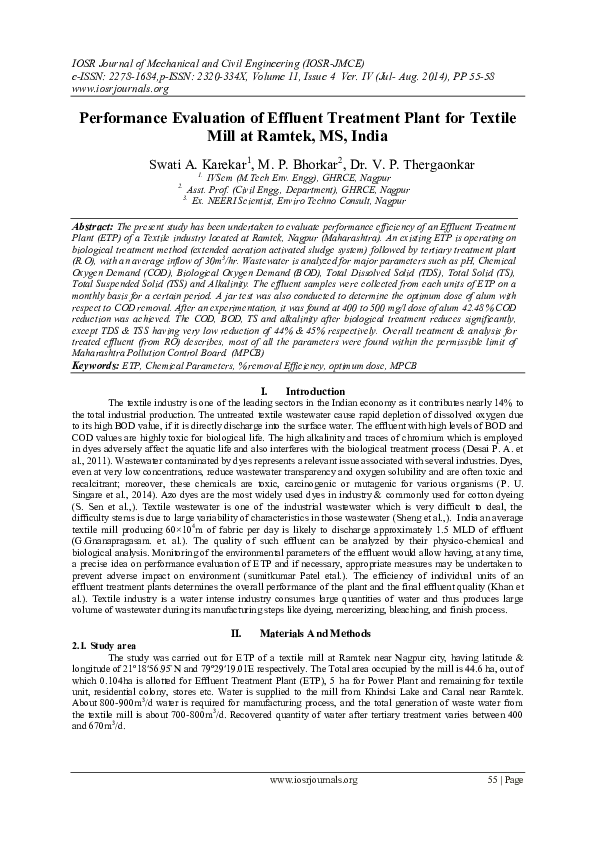 (PDF) Performance Evaluation of Effluent Treatment Plant for Textile ...