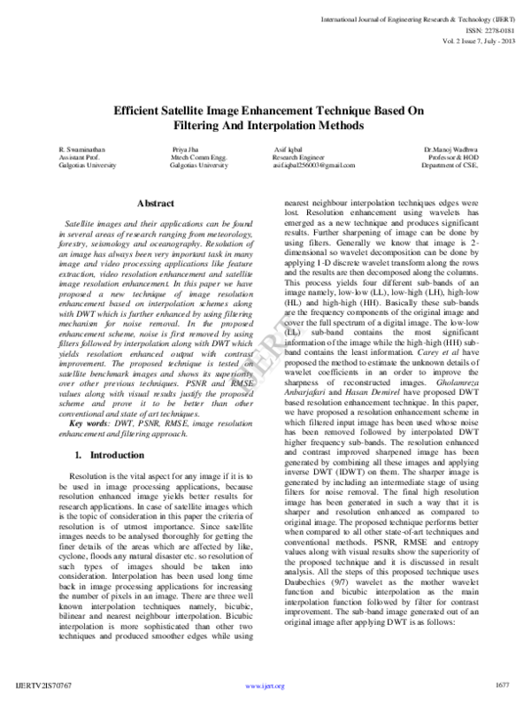 (PDF) Efficient Satellite Image Enhancement Technique Based On ...
