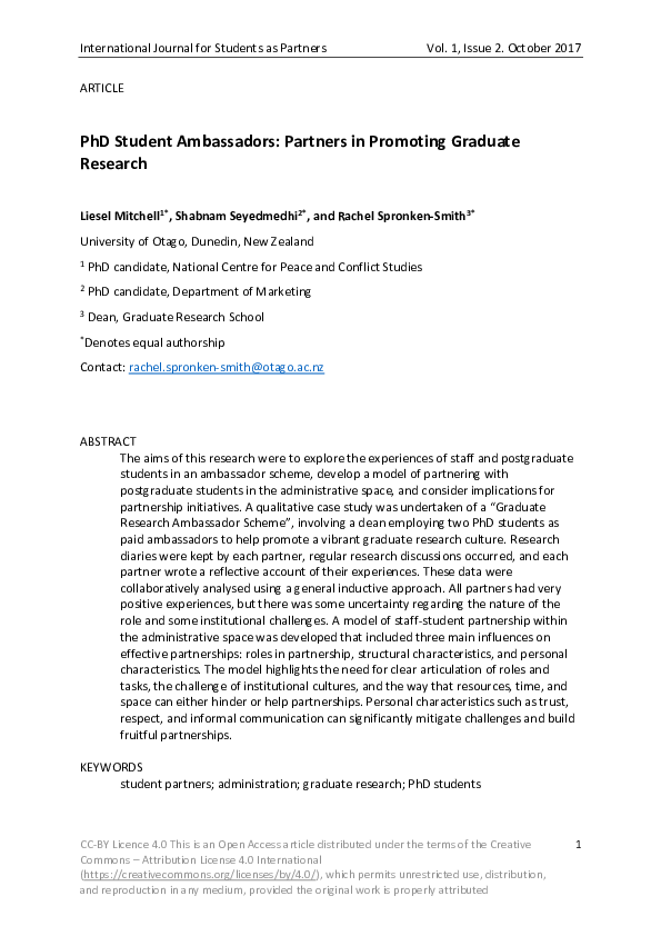 (PDF) PhD Student Ambassadors: Partners in Promoting Graduate Research