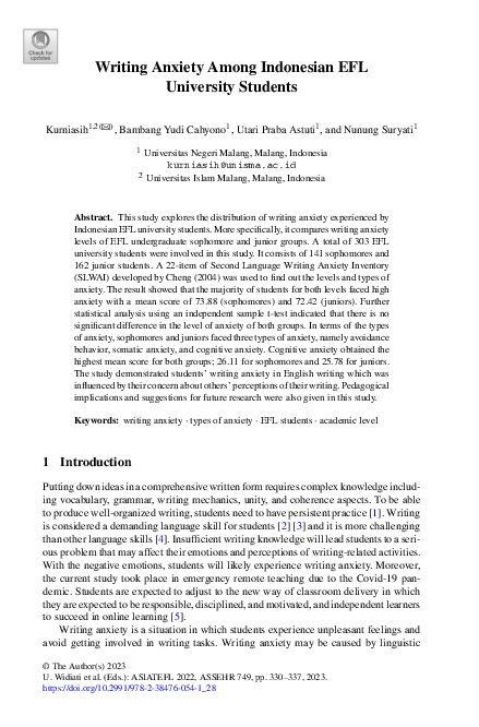 (PDF) Writing Anxiety Among Indonesian EFL University Students