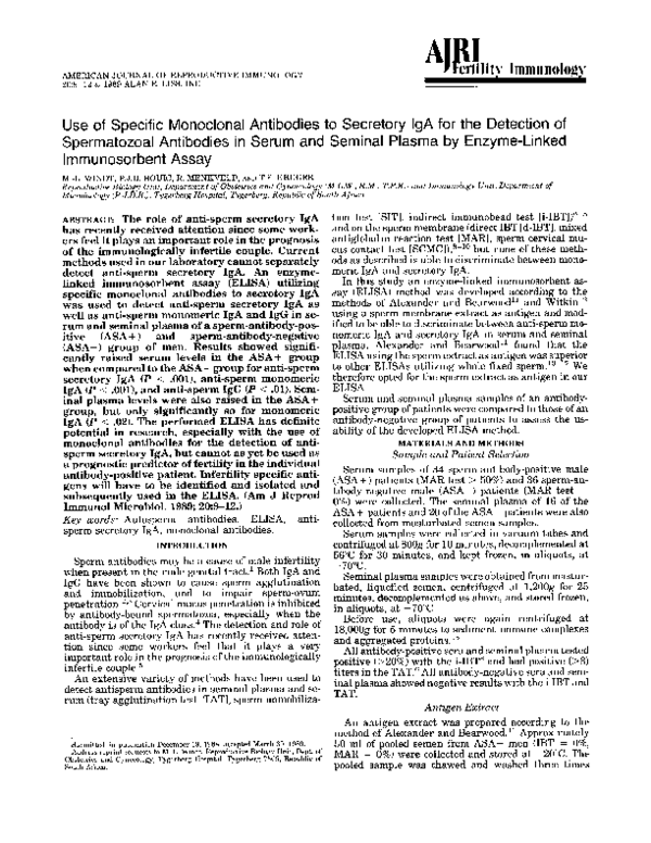 (PDF) Use of Specific Monoclonal Antibodies to Secretory IgA for the ...