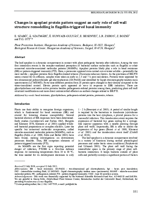 (PDF) Changes in apoplast protein pattern suggest an early role of cell ...