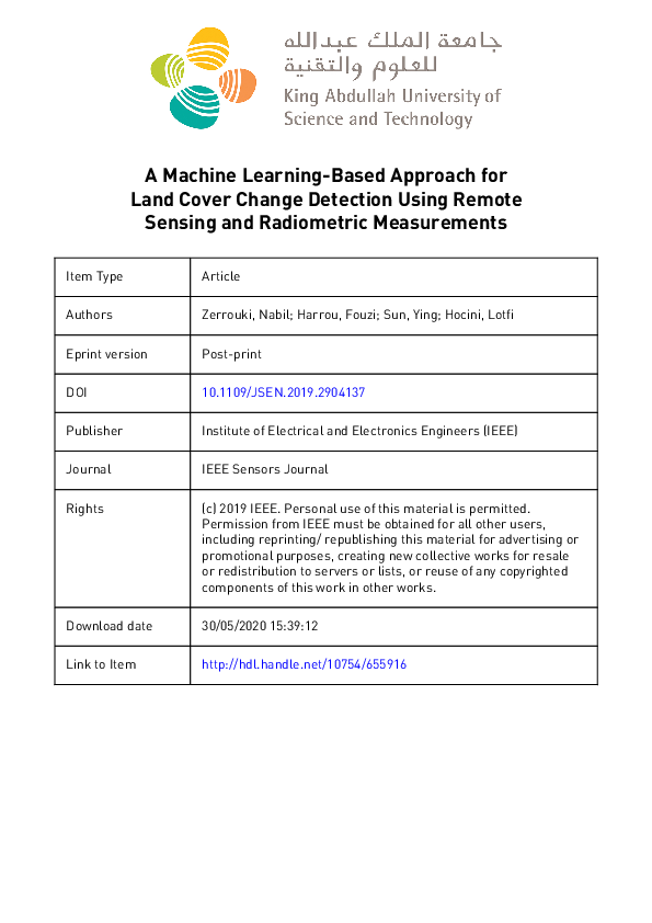 (PDF) A Machine Learning-Based Approach for Land Cover Change Detection ...