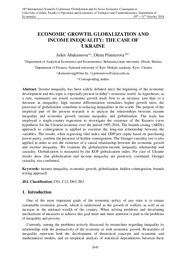 (PDF) Economic growth, globalization and income inequality: the case of ...
