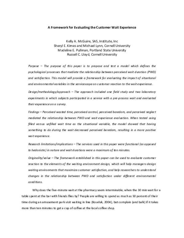 (PDF) A framework for evaluating the customer wait experience
