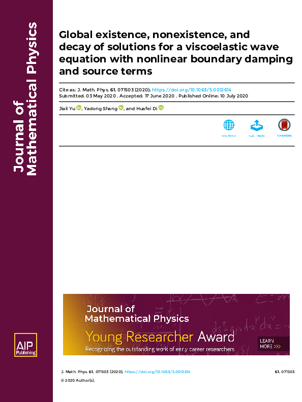 (PDF) Global existence, nonexistence, and decay of solutions for a wave ...