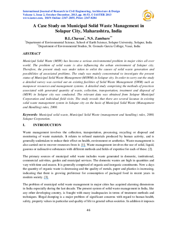 (PDF) A Case Study on MSW Solapur Maharashtra India Copy 1
