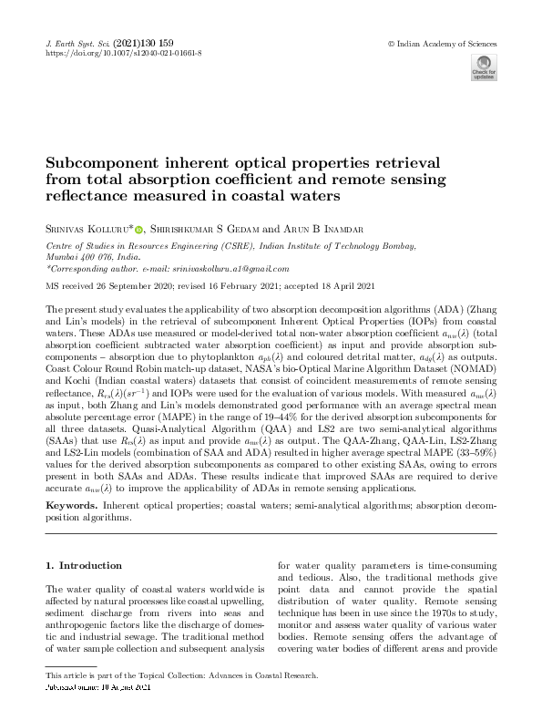 (PDF) Subcomponent inherent optical properties retrieval from total ...