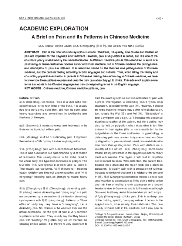 (PDF) A brief on pain and its patterns in Chinese medicine
