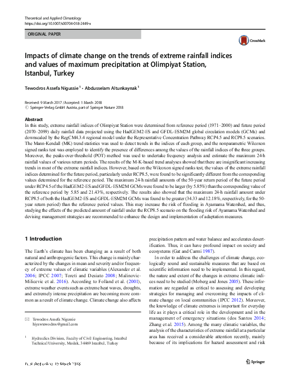 (PDF) Impacts of climate change on the trends of extreme rainfall ...