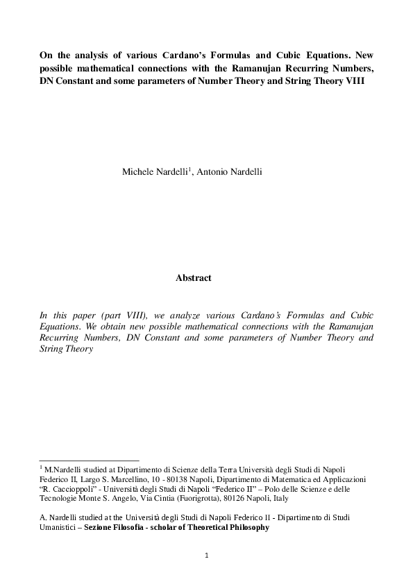 (PDF) On the analysis of various Cardano's Formulas and Cubic Equations ...