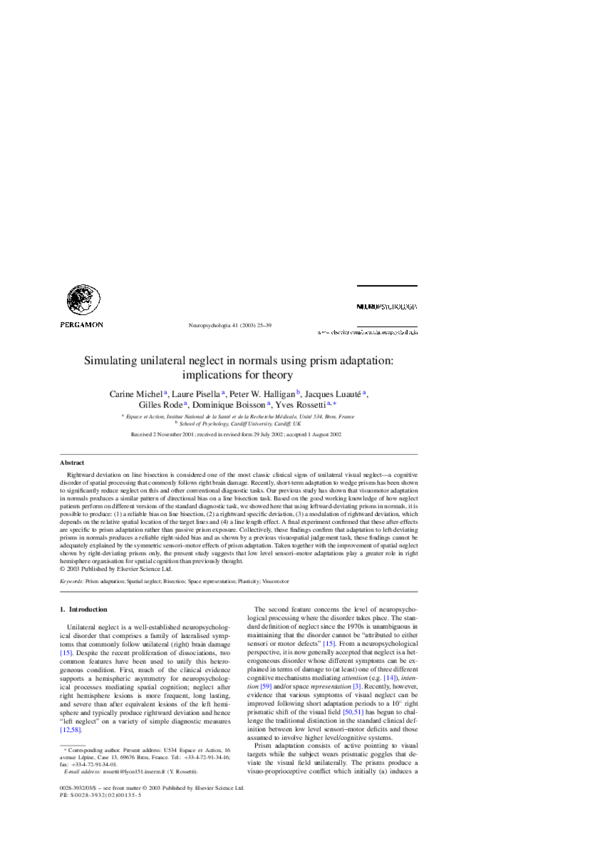 (PDF) Simulating unilateral neglect in normals using prism adaptation ...