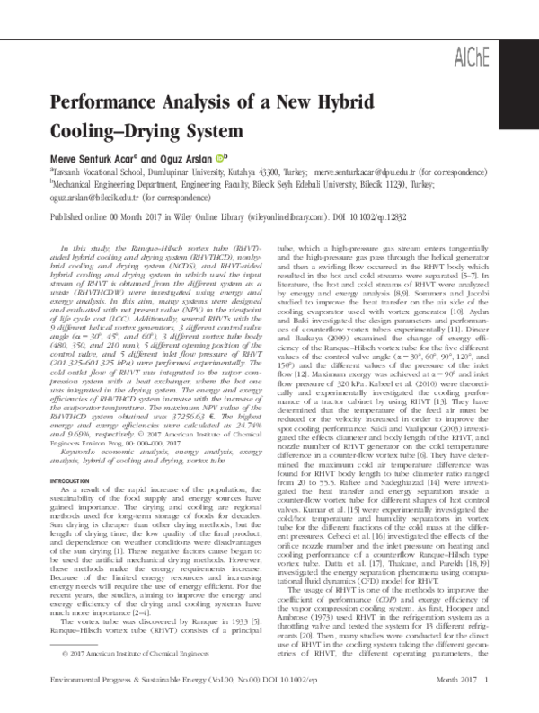 (PDF) Performance analysis of a new hybrid cooling–drying system