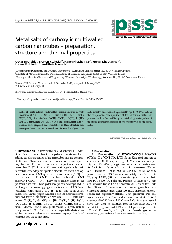 (PDF) Metal salts of carboxylic multiwalled carbon nanotubes ...