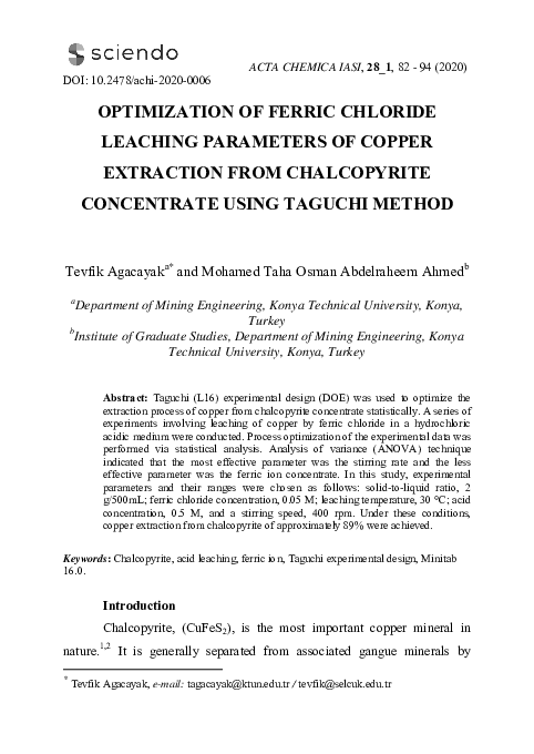 (PDF) Optimization of Ferric Chloride Leaching Parameters of Copper ...