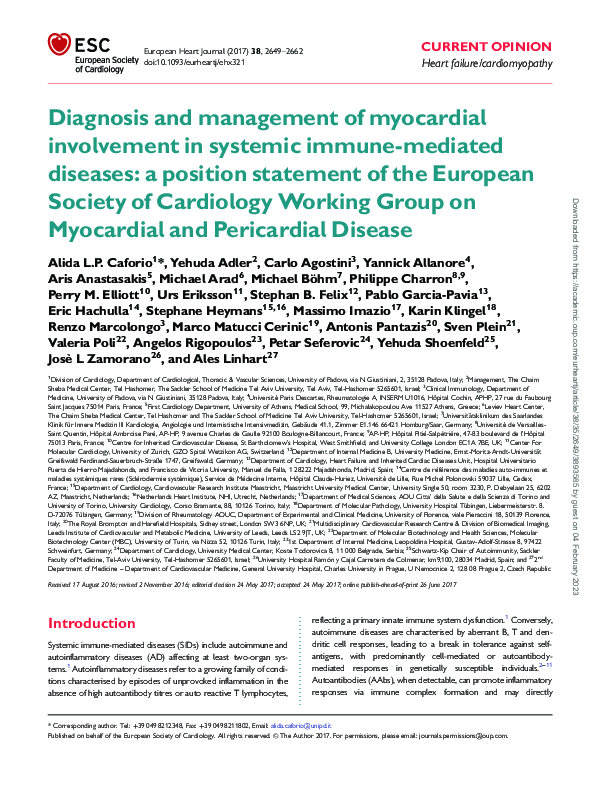 (PDF) Diagnosis and management of myocardial involvement in systemic ...