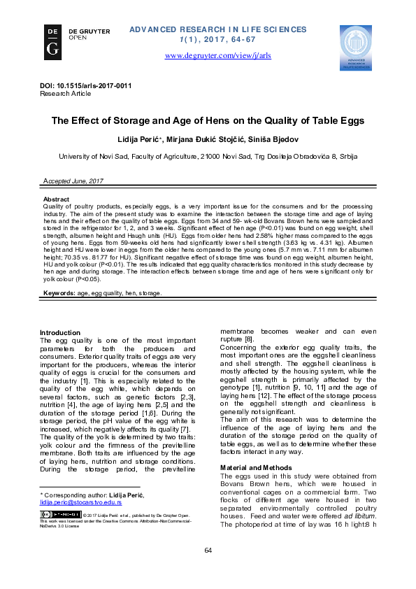 (PDF) The Effect of Storage and Age of Hens on the Quality of Table Eggs