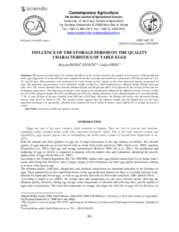 (PDF) Influence of the Storage Period on the Quality Characteristics of ...
