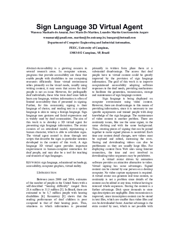(PDF) Sign Language 3D Virtual Agent