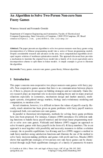 (PDF) An Algorithm to Solve Two-Person Non-zero Sum Fuzzy Games ...