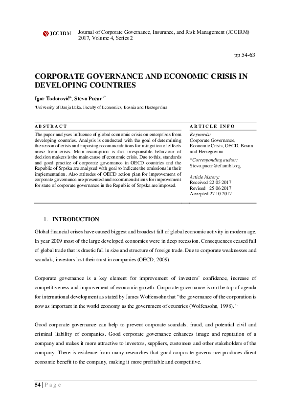 (PDF) Corporate Governance and Economic Crisis in Developing Countries