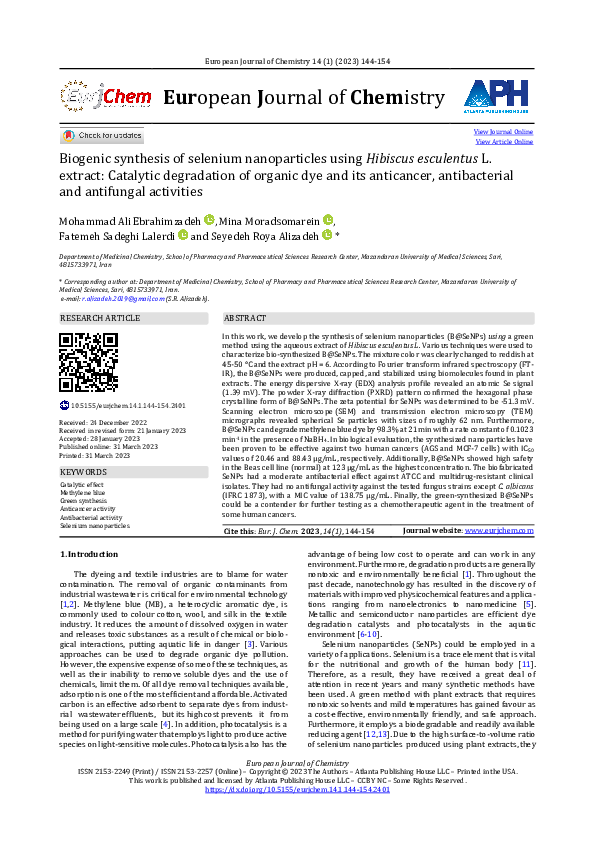 (PDF) Biogenic synthesis of selenium nanoparticles using Hibiscus ...