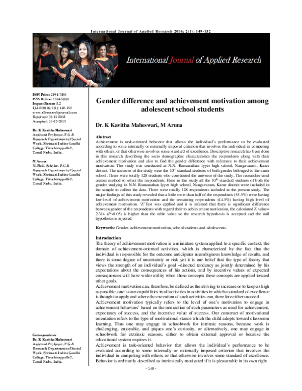 (PDF) Gender difference and achievement motivation among adolescent ...