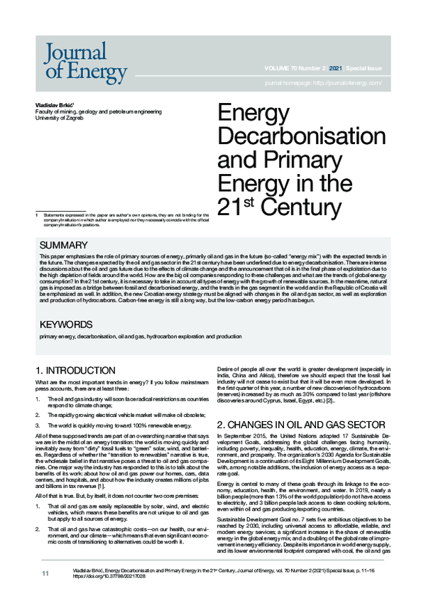 (PDF) Energy Decarbonisation and Primary Energy in the 21st Century