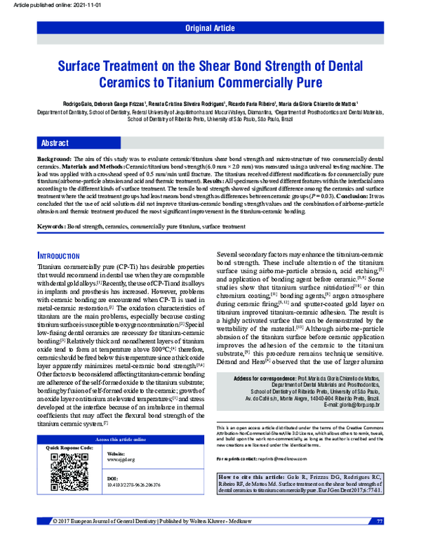 (PDF) Surface treatment on the shear bond strength of dental ceramics ...