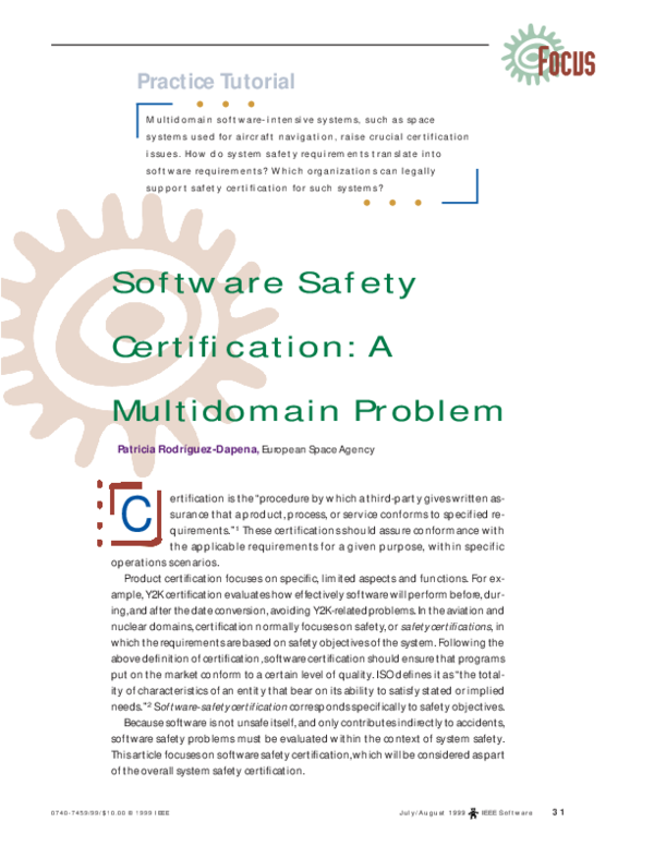 (PDF) Software safety certification: a multidomain problem