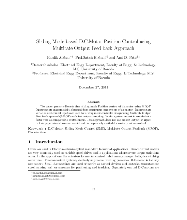 (PDF) Sliding Mode based D.C.Motor Position Control using Multirate ...