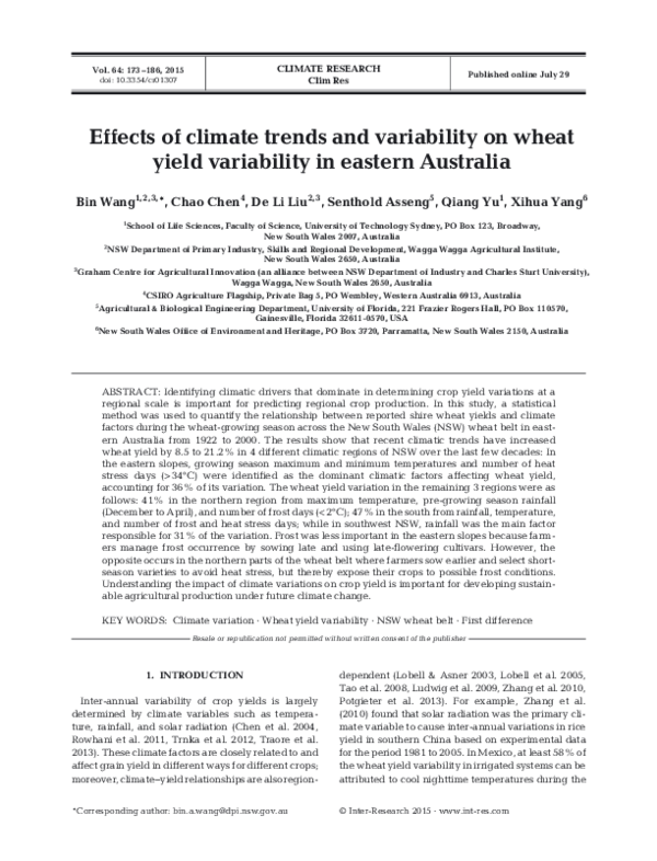 (PDF) Effects of climate trends and variability on wheat yield ...