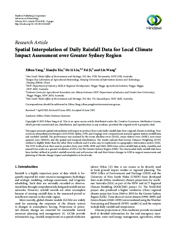 (PDF) Spatial Interpolation of Daily Rainfall Data for Local Climate ...