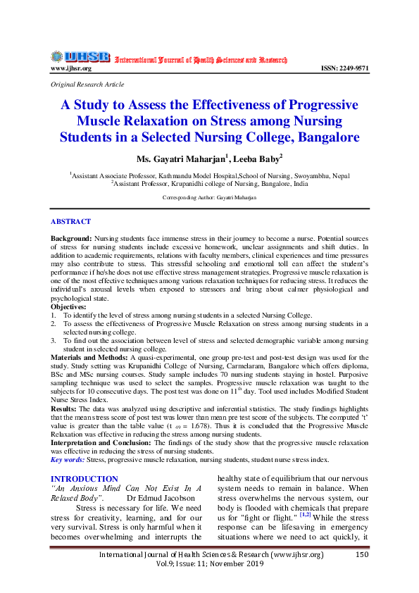 (PDF) A Study to Assess the Effectiveness of Progressive Muscle ...