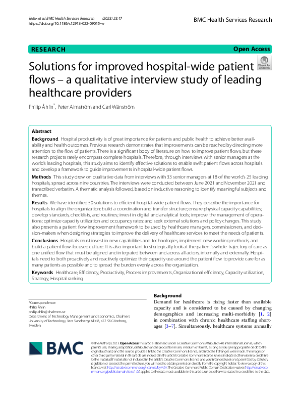 (PDF) Solutions for improved hospital-wide patient flows – a ...