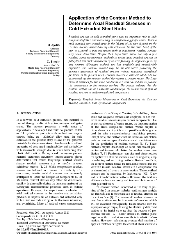 (PDF) Application of the contour method to determine axial residual ...