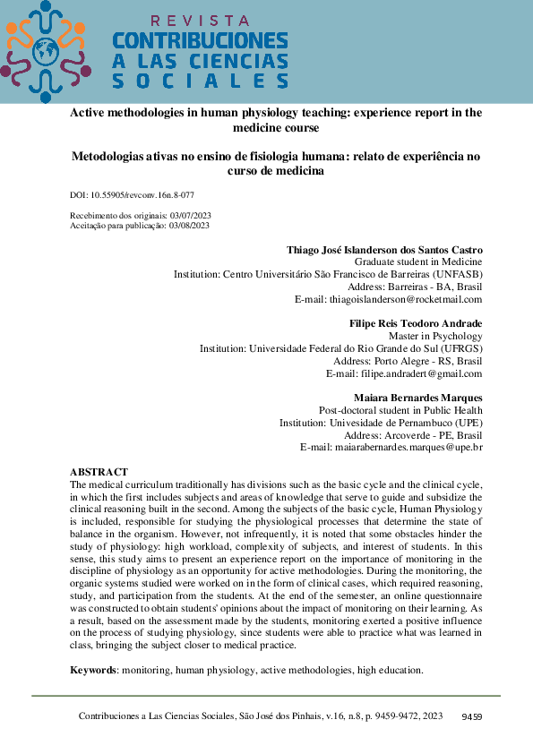 (PDF) Active methodologies in human physiology teaching: experience ...