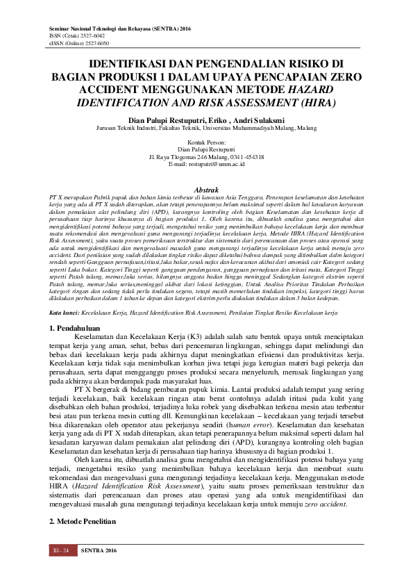 (PDF) Identifikasi Dan Pengendalian Risiko DI Bagian Produksi 1 Dalam ...