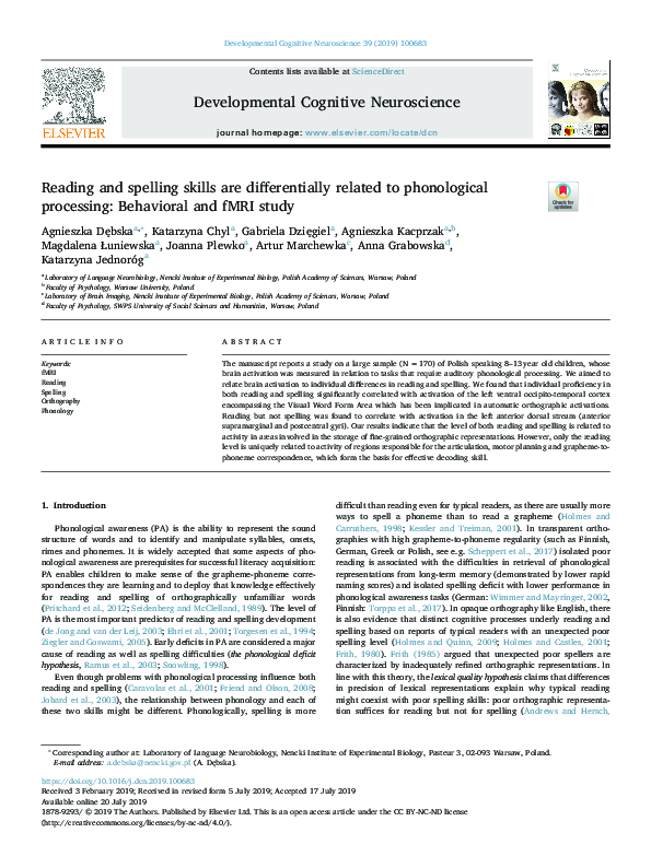 (PDF) Reading and spelling skills are differentially related to ...