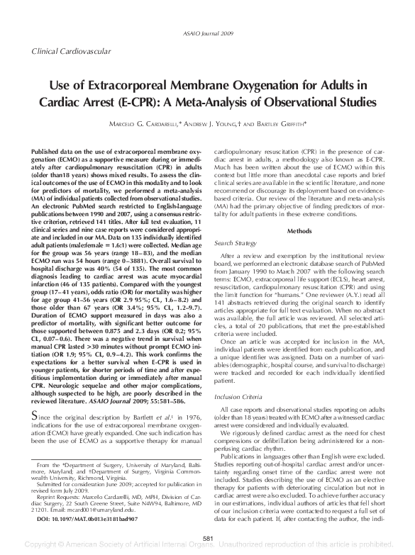 (PDF) Use of Extracorporeal Membrane Oxygenation for Adults in Cardiac ...
