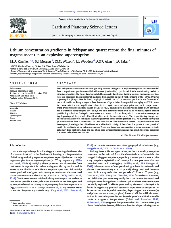 (PDF) Lithium concentration gradients in feldspar and quartz record the ...