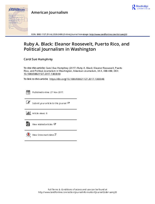 (PDF) Ruby A. Black: Eleanor Roosevelt, Puerto Rico, and Political ...