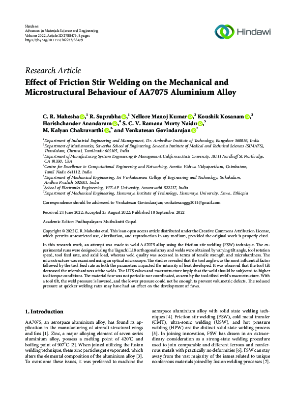 (PDF) Effect of Friction Stir Welding on the Mechanical and ...