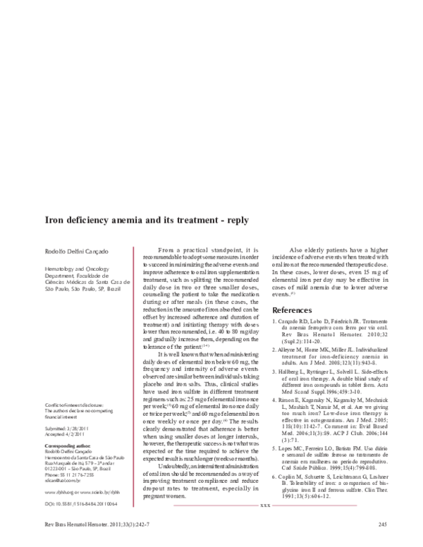 (PDF) Iron deficiency anemia and its treatment