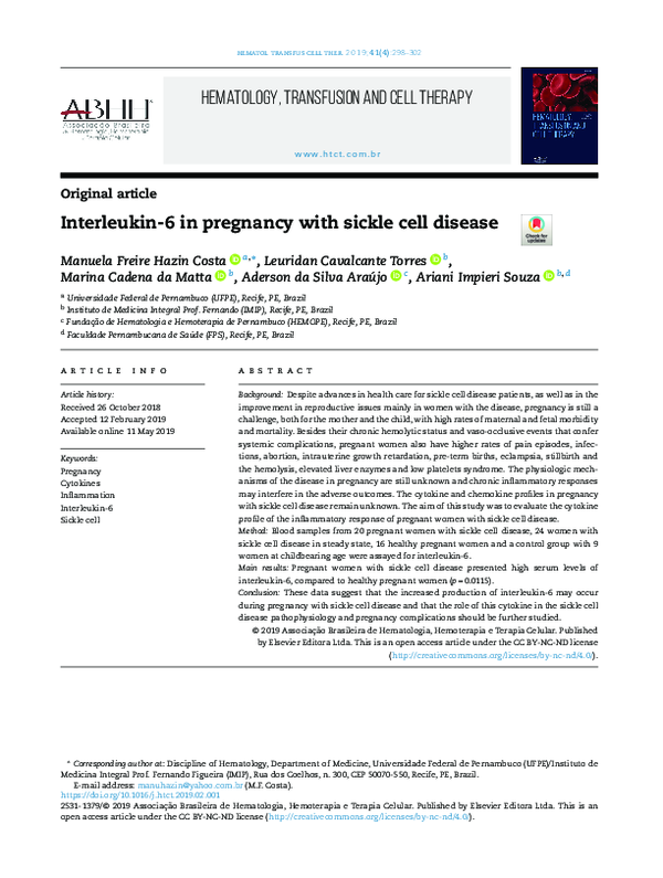 (PDF) Interleukin-6 in pregnancy with sickle cell disease
